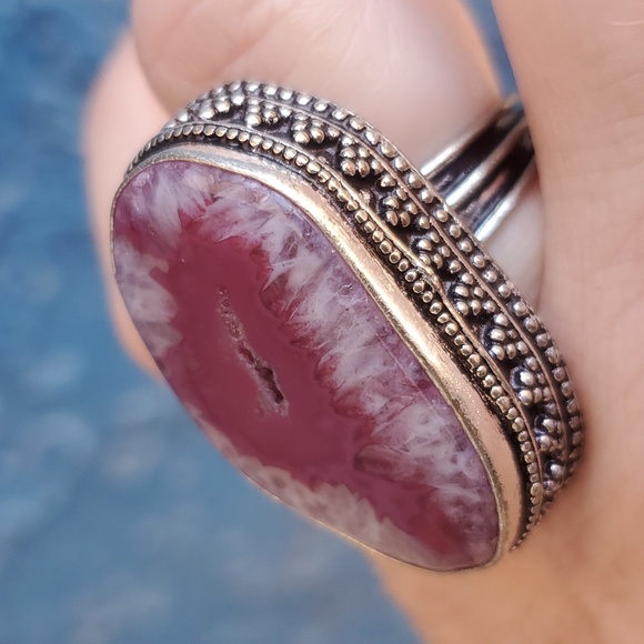 New Solar Quartz Agate Druzy 925 Silver Ring. - Picture 8 of 16